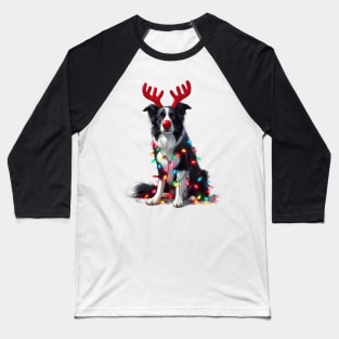 Christmas Red Nose Border Collie Dog Baseball T-Shirt